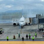 Maskapai Garuda Indonesia mendarat di bandara APT Pranoto Samarinda, pukul 11.20 WITA, pada Jumat (01/08/2025)