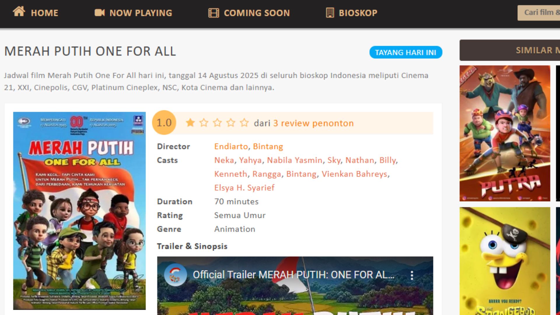 Foto: Tangkapan layar film "Merah Putih One for All" di jadwalnonton.com. Sumber: Kaltimnow.id